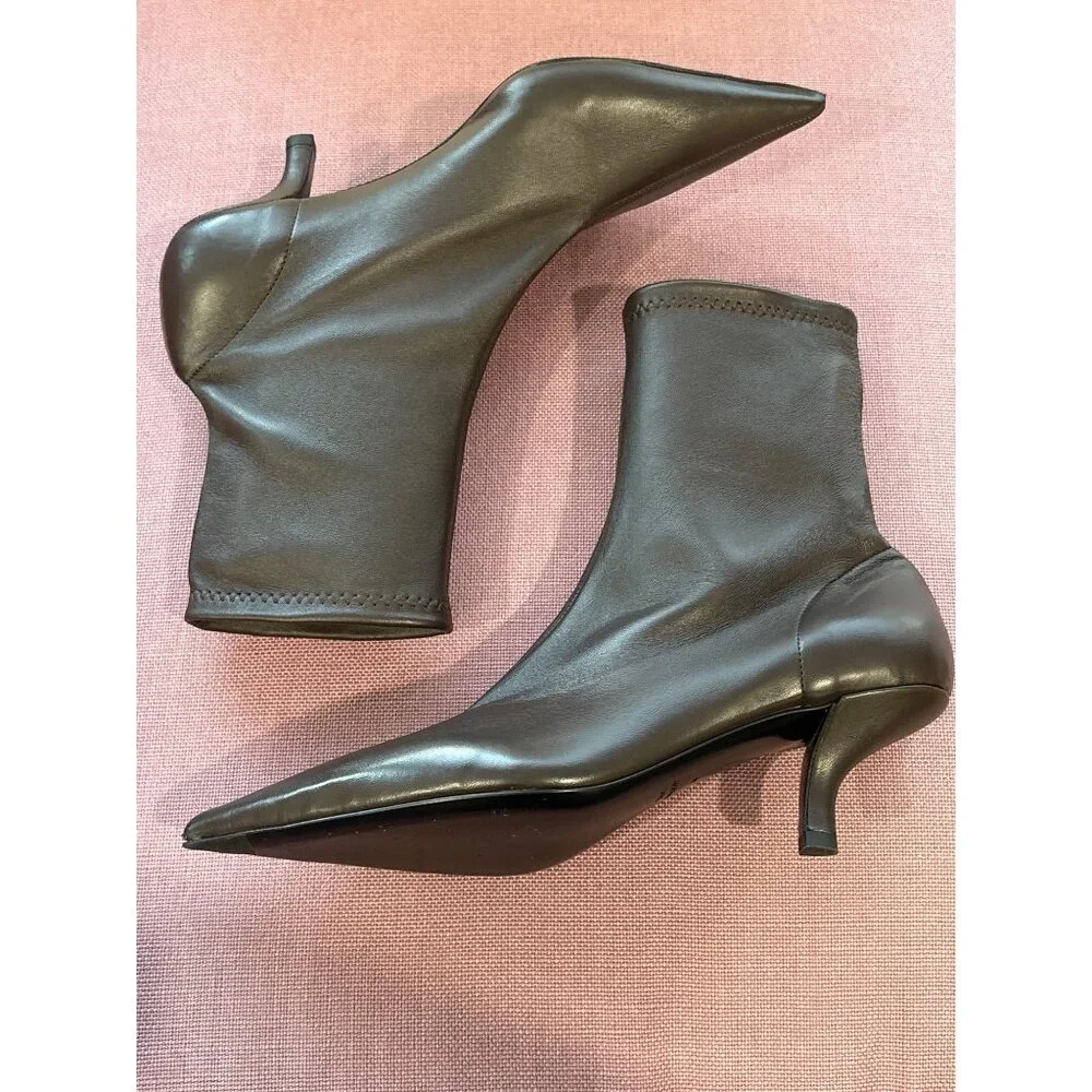 Toteme Heeled Sock Boots in Bark 40 With Box Womens Brown Leather